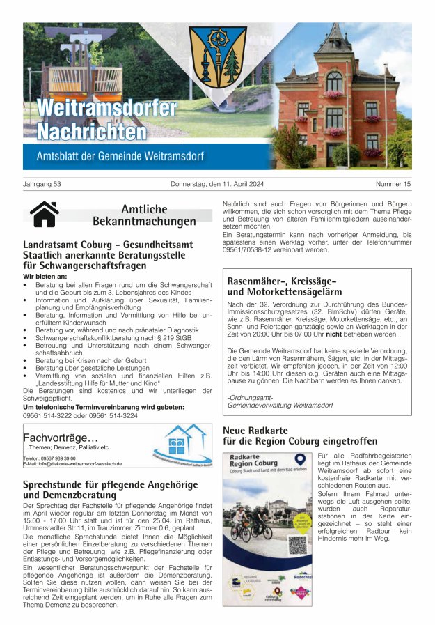 Weitramsdorfer Nachrichten Titelblatt 15/2024