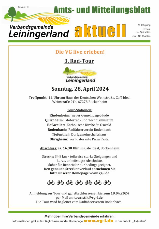 VG Leiningerland aktuell Titelblatt 15/2024