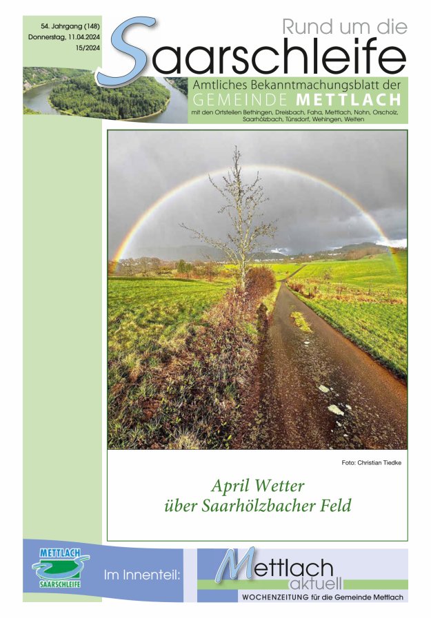 Rund um die Saarschleife Gemeinde Mettlach Titelblatt 15/2024