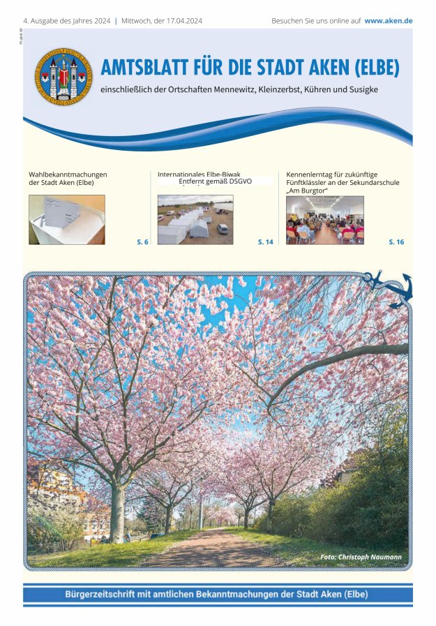 Amtsblatt der Stadt Aken (Elbe) Titelblatt 04/2024