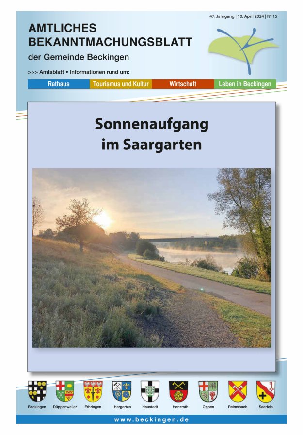 Amtsblatt Beckingen Titelblatt 15/2024