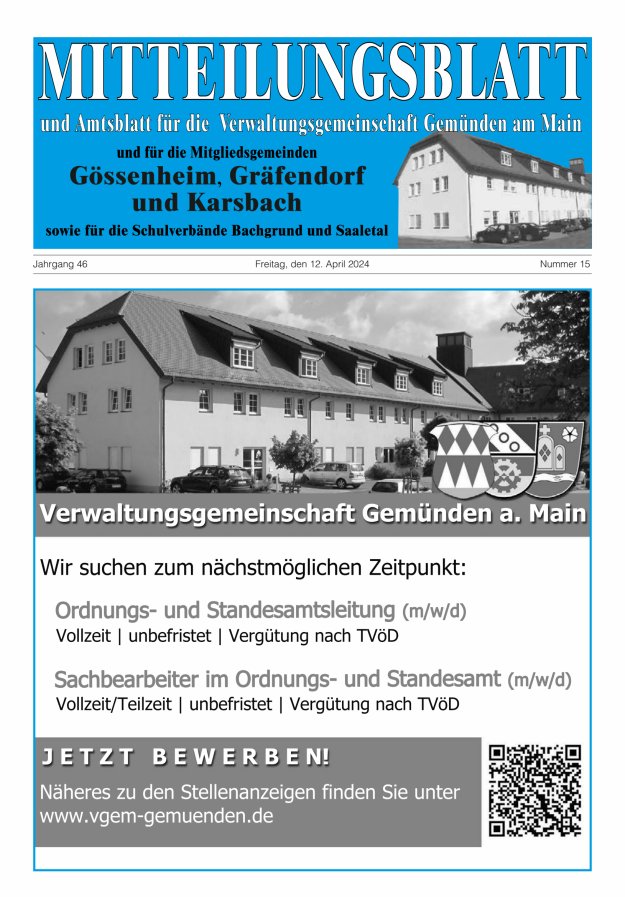 Mitteilungsblatt der VG Gemünden a Main Titelblatt 15/2024