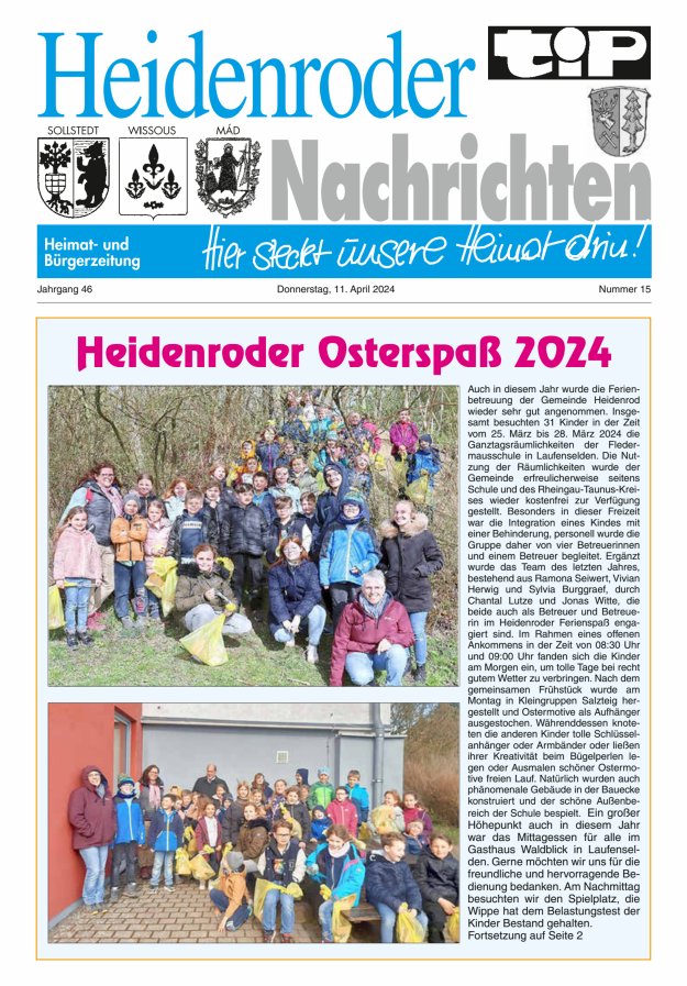 "tip" Heidenroder Nachrichten Titelblatt 15/2024