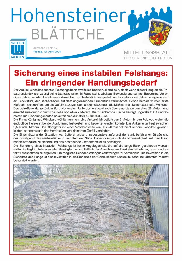 Hohensteiner Blättche Titelblatt 15/2024