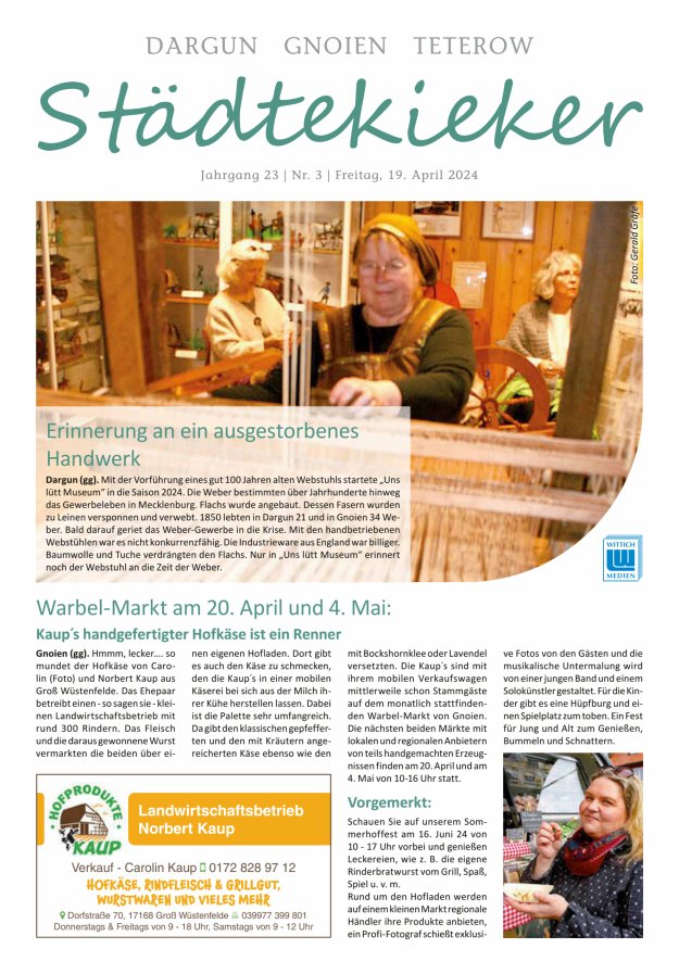 Städte Kieker Gnoien Dargun Teterow Titelblatt 03/2024