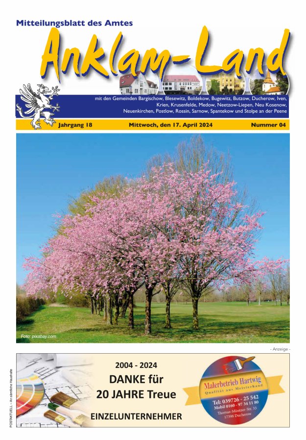 Mitteilungsblatt des Amtes Anklam-Land Titelblatt 04/2024