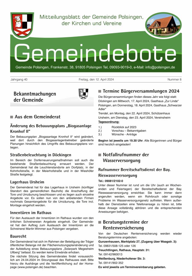 Polsingen - Der Gemeindebote Titelblatt 08/2024