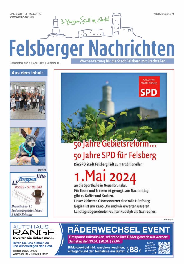 Felsberger Nachrichten Titelblatt 15/2024
