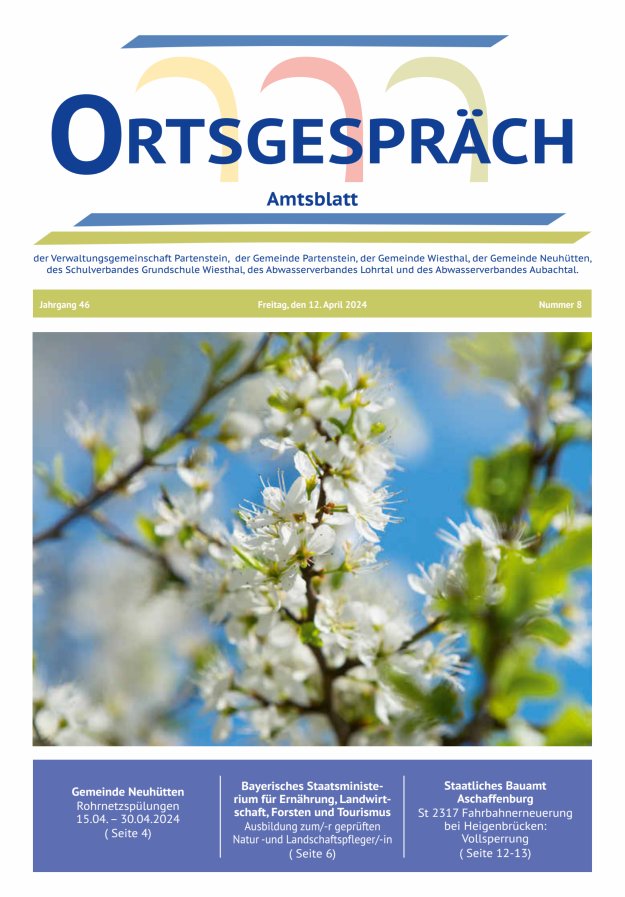 Ortsgespräch - Amtsblatt der VG Partenstein und ihrer Körperschaften Titelblatt 08/2024