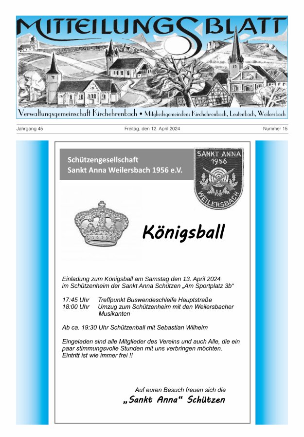 Mitteilungsblatt Verwaltungsgemeinschaft Kirchehrenbach Titelblatt 15/2024