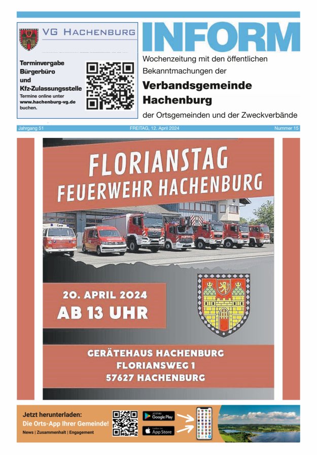 INFORM - Wochenzeitung der Verbandsgemeinde Hachenburg Titelblatt 15/2024