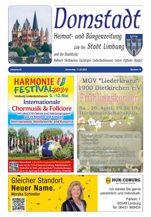 Domstadt - Heimat- und Bürgerzeitung für die Stadt Limburg Titelblatt 15/2024