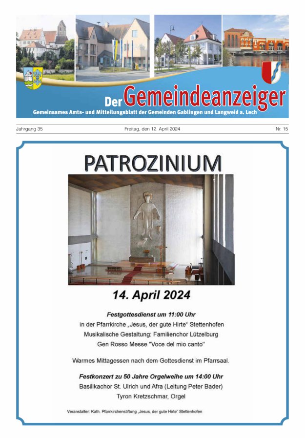 Der Gemeindeanzeiger - Gablingen Langweid Titelblatt 15/2024