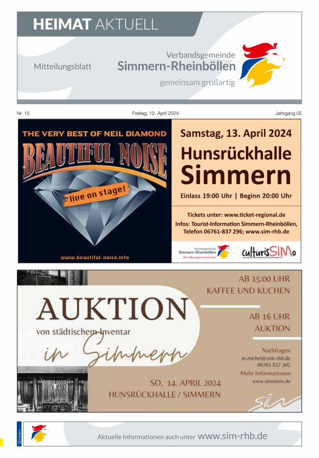 Heimat Aktuell - Mitteilungsbl der VG Simmern-Rheinböllen Ausg Simmern Titelblatt 15/2024