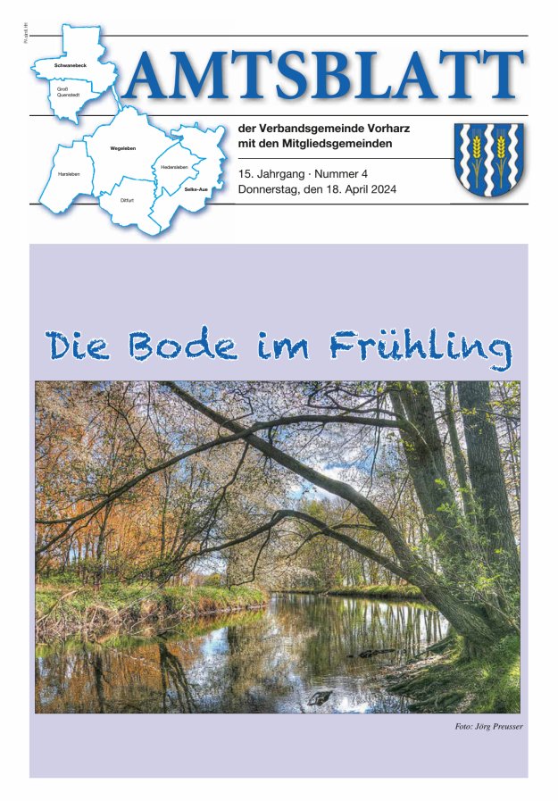 Amtblatt der Verbandsgemeinde Vorharz mit den Mitgliedsgemeinden Titelblatt 04/2024