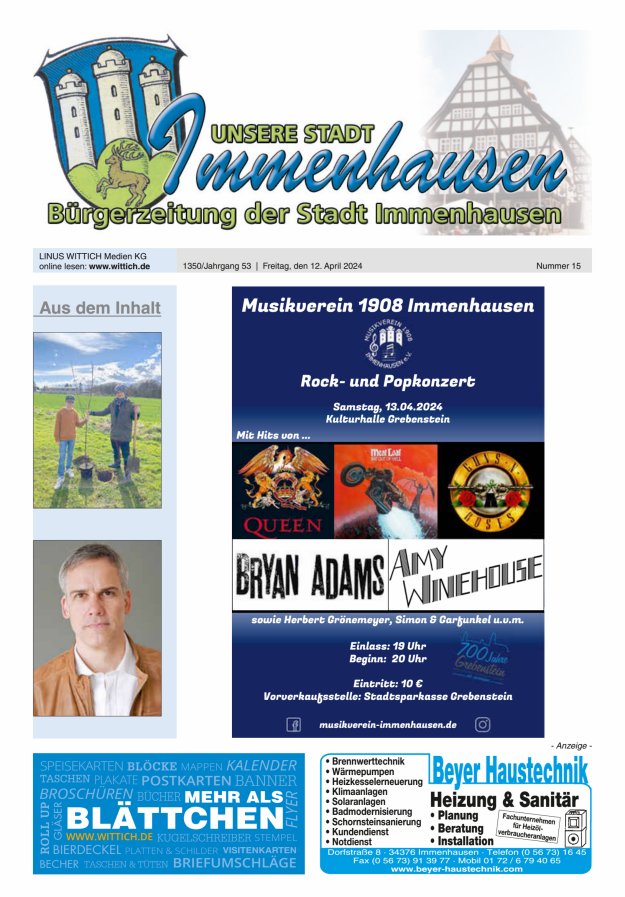 Unsere Stadt Immenhausen Titelblatt 15/2024