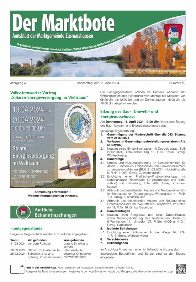 Zusmarshausen - Der Marktbote Titelblatt 15/2024