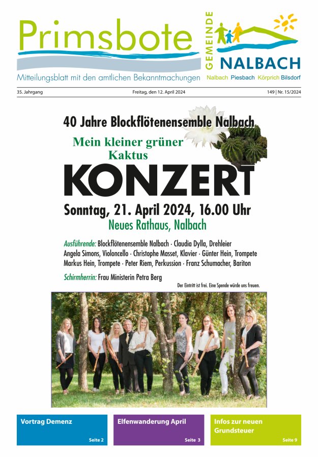 Primsbote Gemeinde Nalbach Titelblatt 15/2024
