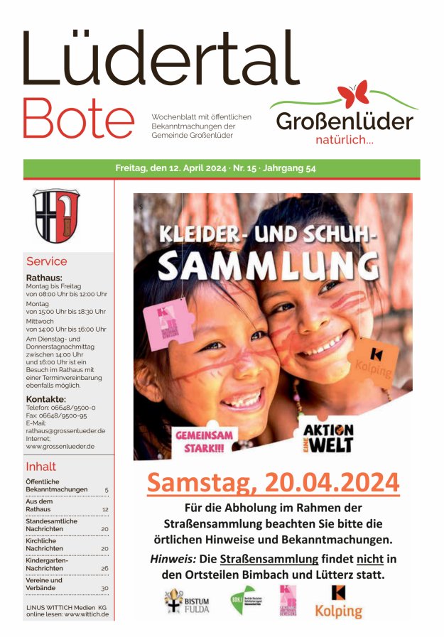 Wochenblatt mit öffentlichen Bekanntmachungen der Gemeinde Großenlüder Titelblatt 15/2024