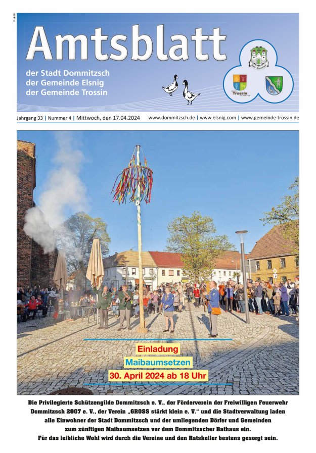 Dommitzsch Info - Amtsblatt der Stadt Dommitzsch der Gemeinden Elsnig und Trossin Titelblatt 04/2024