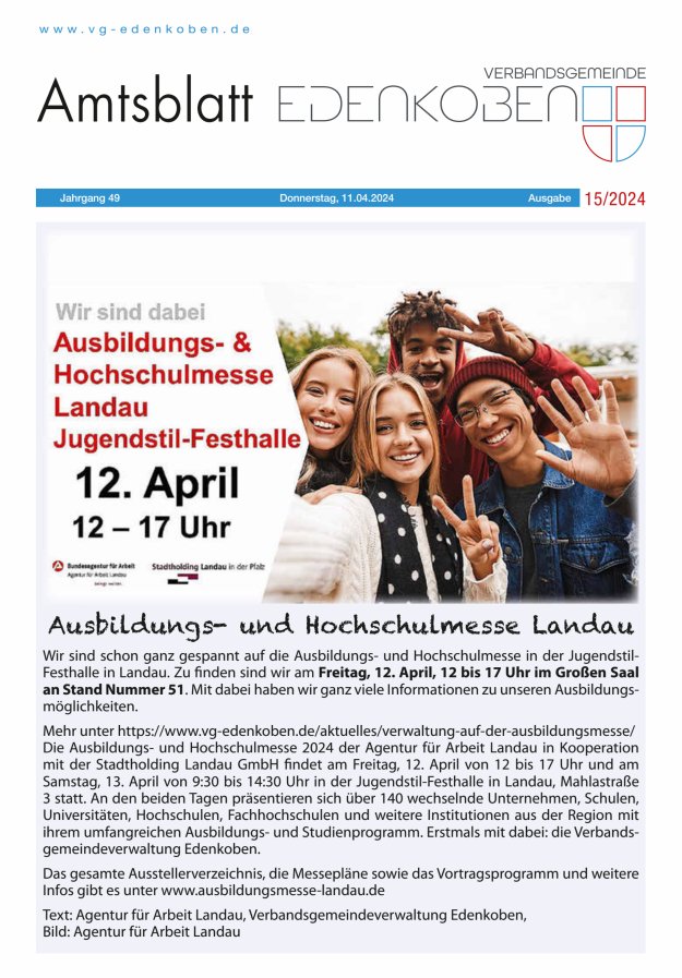 Amtsblatt VG Edenkoben Titelblatt 15/2024