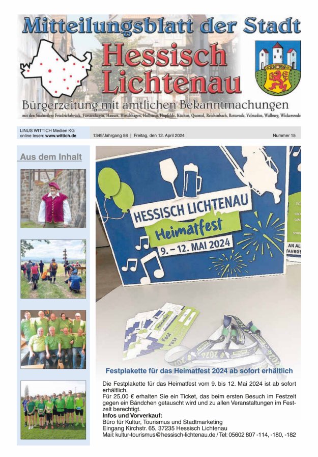 Mitteilungsblatt der Stadt Hess Lichtenau Titelblatt 15/2024