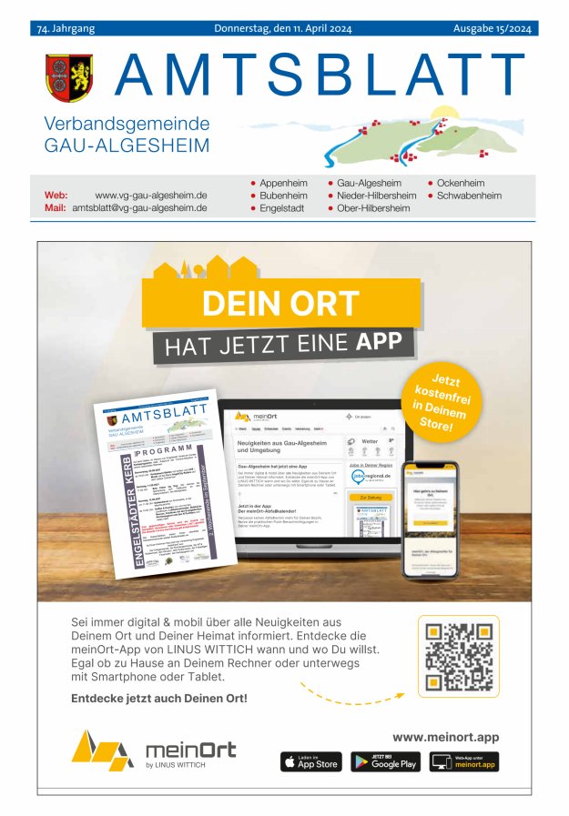Amtsblatt der VG Gau-Algesheim Titelblatt 15/2024