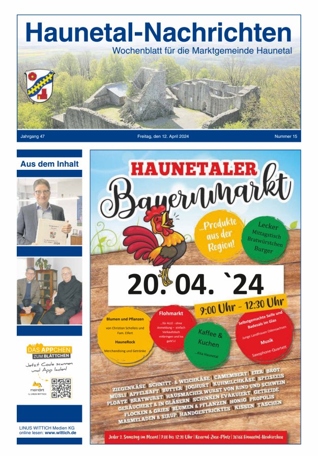 Haunetal-Nachrichten Titelblatt 15/2024