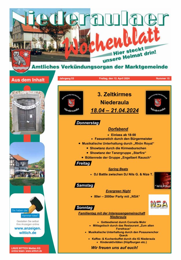 Niederaulaer Wochenblatt Titelblatt 15/2024