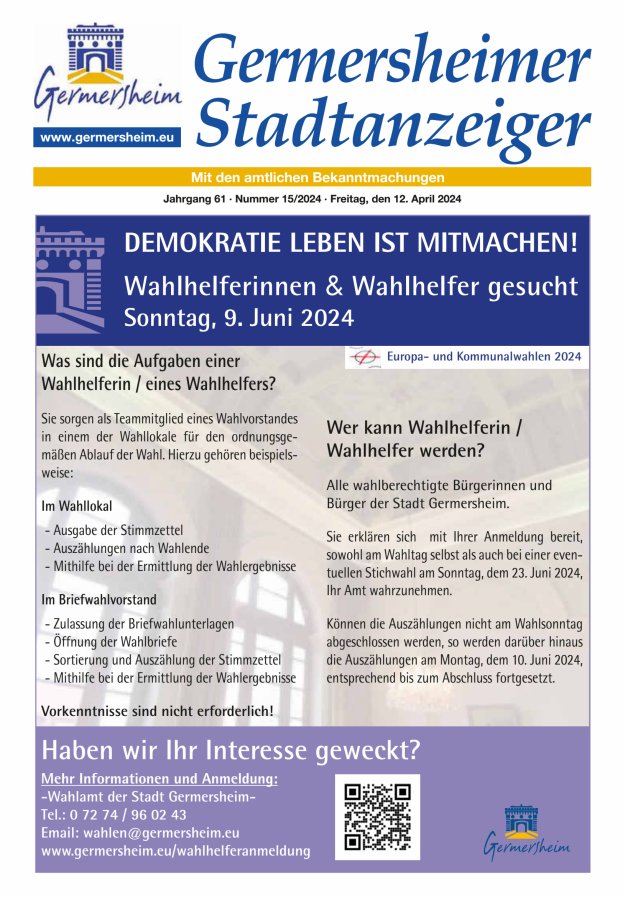 Germersheimer Stadtanzeiger Titelblatt 15/2024