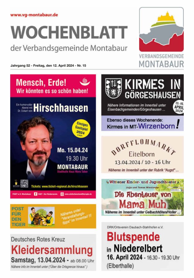 Wochenblatt der Verbandsgemeinde Montabaur Titelblatt 15/2024