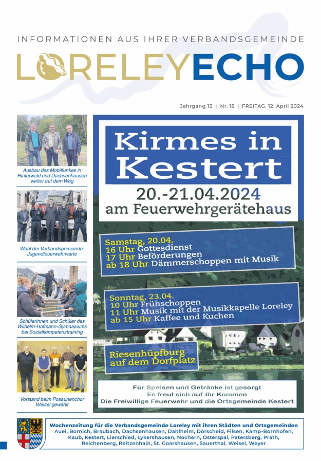 Loreley-Echo - Mitteilungsblatt der Verbandsgemeinde Loreley (Braubach) Titelblatt 15/2024
