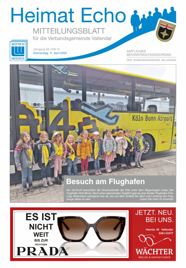 Heimat-Echo - Heimat- und Bürgerzeitung Verbandsgemeinde Vallendar Titelblatt 15/2024