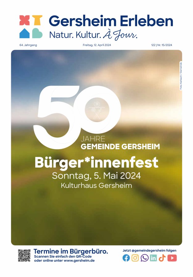 Bekanntmachungsblatt der Gemeinde Gersheim Titelblatt 15/2024