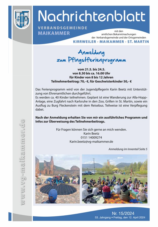 Nachrichtenblatt VG Maikammer Titelblatt 15/2024