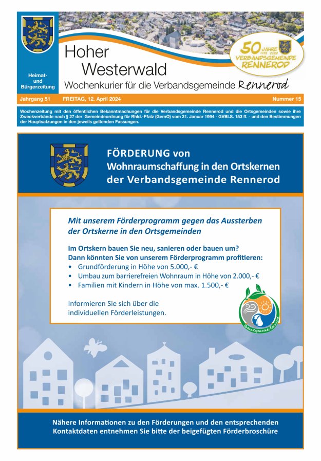 Hoher Westerwald - Wochenkurier für die Verbandsgemeinde Rennerod Titelblatt 15/2024