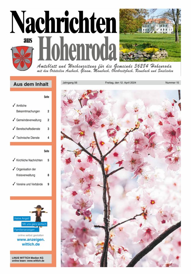 Nachrichten aus Hohenroda Titelblatt 15/2024