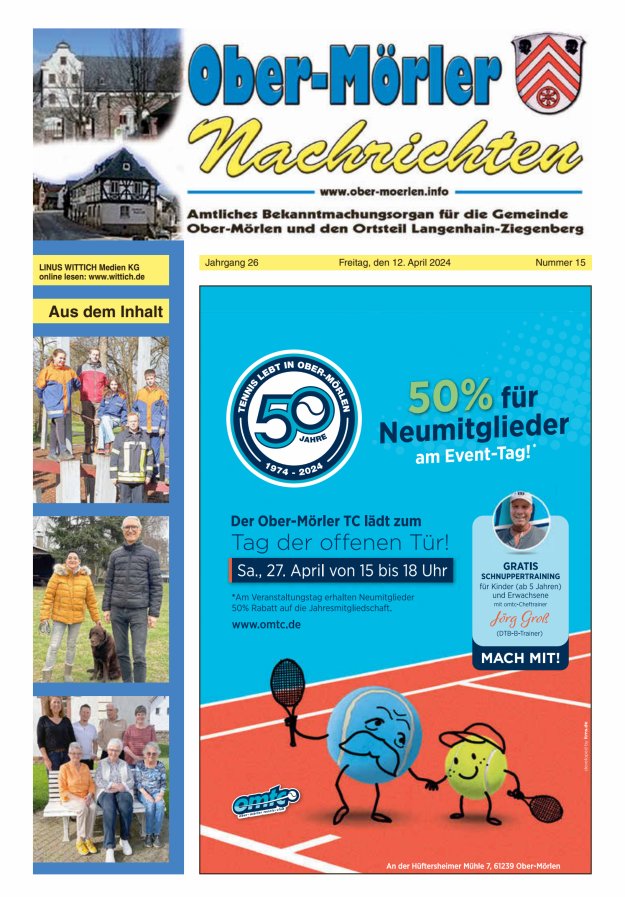 Ober-Mörler Nachrichten Titelblatt 15/2024
