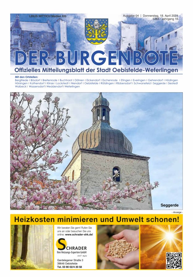 Mitteilungsblatt der Einheitsgemeinde Stadt Oebisfelde-Weferlingen Titelblatt 04/2024