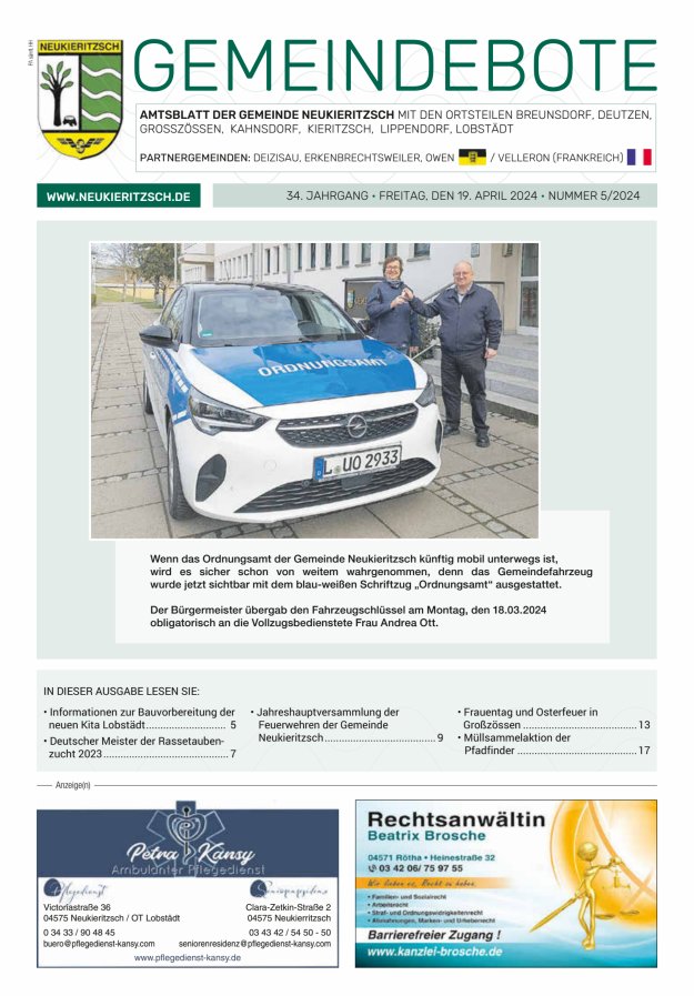 Gemeindebote - Amtsblatt der Gemeinde Neukieritzsch mit den Ortsteilen Titelblatt 05/2024