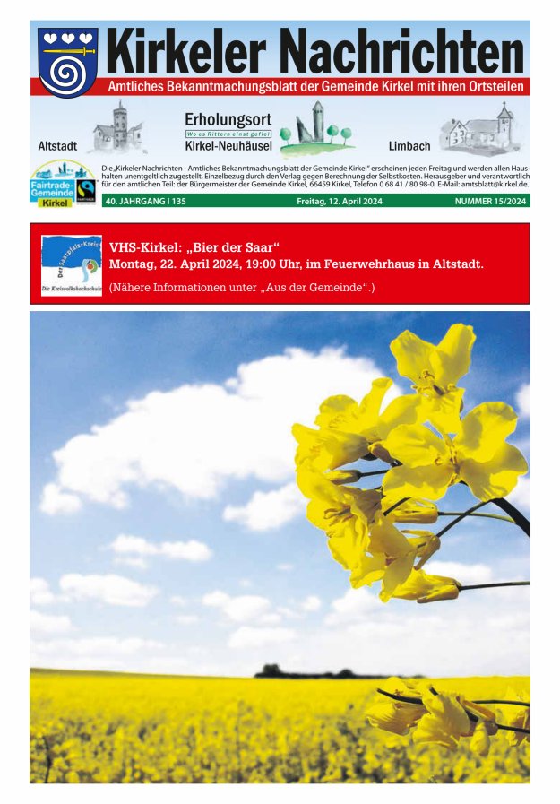 Kirkeler Nachrichten Titelblatt 15/2024
