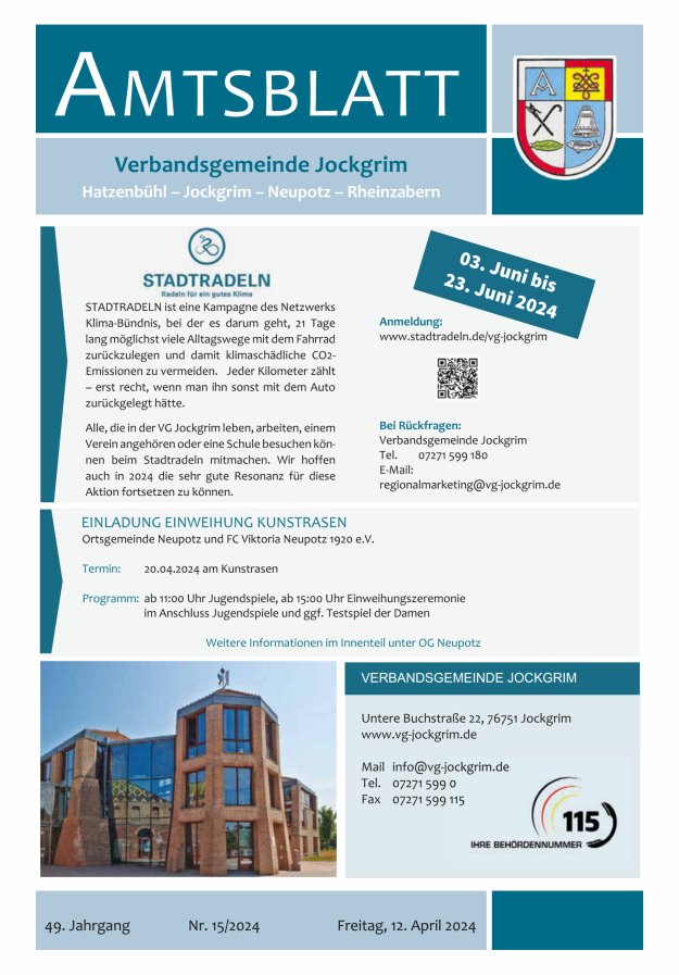 Amtsblatt VG Jockgrim Titelblatt 15/2024