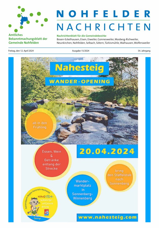 Nohfelder Nachrichten Titelblatt 15/2024