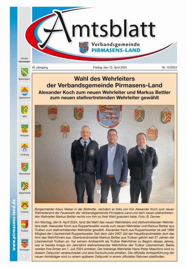 Amtsblatt VG Pirmasens-Land Titelblatt 15/2024