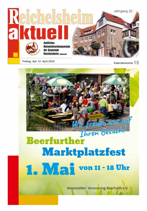 Reichelsheim aktuell - Amtsblatt der Gemeinde Reichelsheim(Odenwald) Titelblatt 15/2024