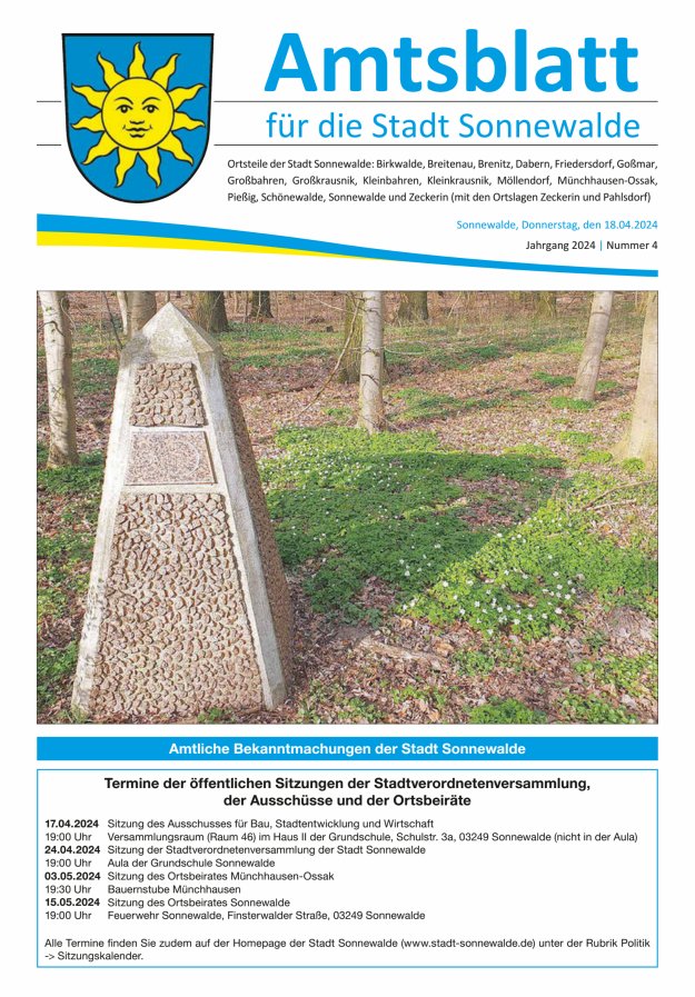 Amtsblatt für die Stadt Sonnewalde Titelblatt 04/2024