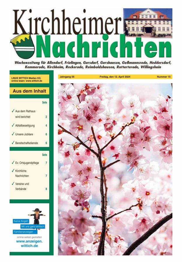 Kirchheimer Nachrichten Titelblatt 15/2024