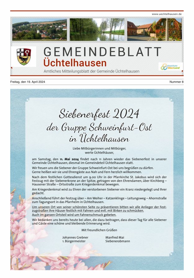 Gemeindeblatt Üchtelhausen Titelblatt 08/2024