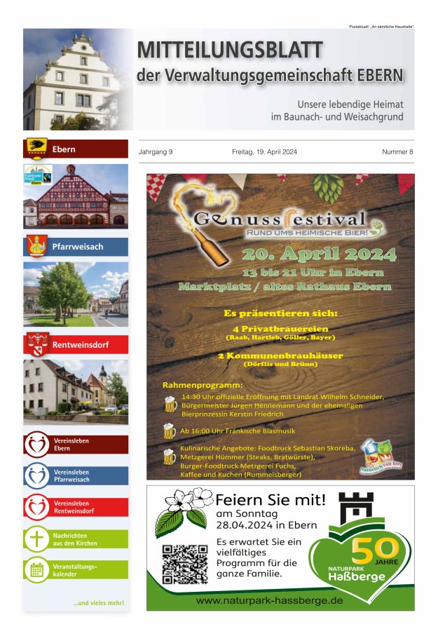 Mitteilungsblatt der Verwaltungsgemeinschaft Ebern Titelblatt 08/2024