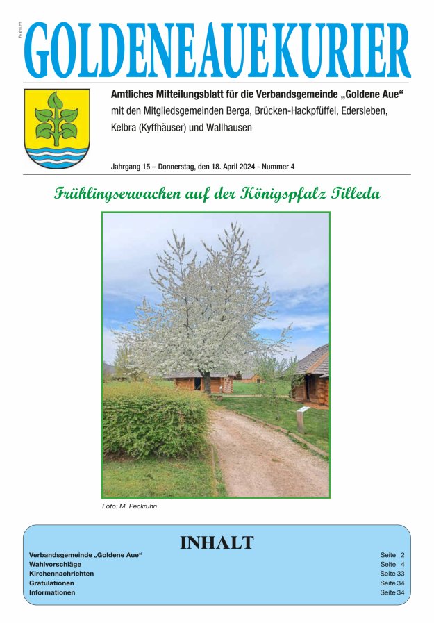 Goldene Aue Kurier – Amtliches Mitteilungsblatt für die Verbandsgemeinde "Goldene Aue" Titelblatt 04/2024